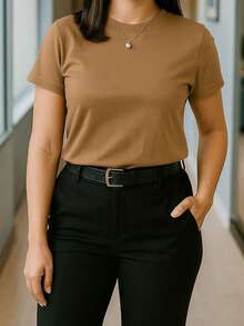 Women's Baby Look T-Shirt Women's Cotton Baby Look T-Shirt Women's Blouse - 卡布奇諾 - 查看 2