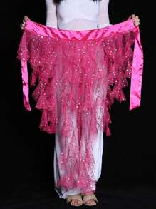 1pc Women's Belly Dance Hip Scarf Skirt With Tassel Hem And Waist Tie, Wavy Hem - Multicolor - View 30