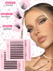 150 件大容量假睫毛延长套装，带睫毛延长粘合剂密封睫毛镊子睫毛刷假睫毛延长套装蓬松、浓密、柔软单根睫毛簇 C 卷曲 10-16 毫米混合长度睫毛簇自然细软假睫毛日常约会化妆睫毛簇套装、睫毛、睫毛、假睫毛 - 黑色 - 查看 4