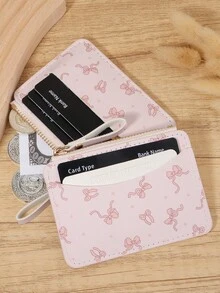 粉色蝴蝶结爱心图案拉链小钱包零钱包小钱包双折超薄女士钱包迷你薄、轻便、多层便携、身份证、信用卡简约、时尚、现代、商务、周年纪念、生日礼物、礼物、女孩、女士、女性、学校宿舍和返校用书包 - 粉色 - 查看 7