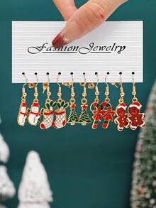 Bộ 10/50 bông tai Giáng sinh thiết kế mới, bông tai Giáng sinh, ông già Noel, chuông tuần lộc, cây thông Noel, người tuyết, người bánh gừng, tất Giáng sinh, hợp kim kẽm, dầu nhỏ giọt, bộ bông tai kết hợp cho nữ - Nhiều màu - Xem 10