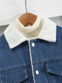 青少年女孩休闲户外百搭纯色保暖衬里牛仔夹克