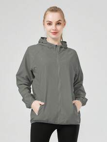 1 chiếc áo khoác nữ siêu mỏng, áo khoác thường ngày, áo khoác dáng dài, áo khoác thể thao dài tay màu đen, áo tay dài, áo khoác màu trơn, kèm túi đựng, thích hợp cho mùa xuân, hè, thu. - Xám - Xem 8