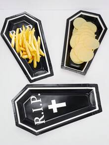 10 buc/20 buc/50 buc Halloween farfurie de hârtie în formă de sicriu RIP farfurie alb-negru farfurie de cină pentru Halloween petrecere consumabile decor de masă