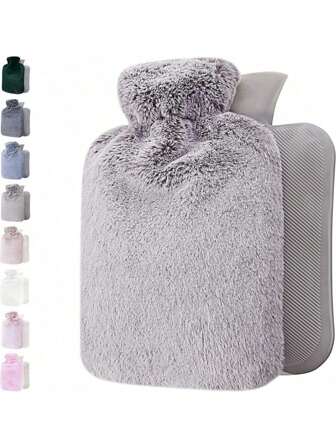 2L 大号热水袋，带软套 - 经典热水袋，用于缓解疼痛、颈部和肩部、暖脚、缓解痛经、冷热疗法 - 很棒的礼物 - 浅灰色