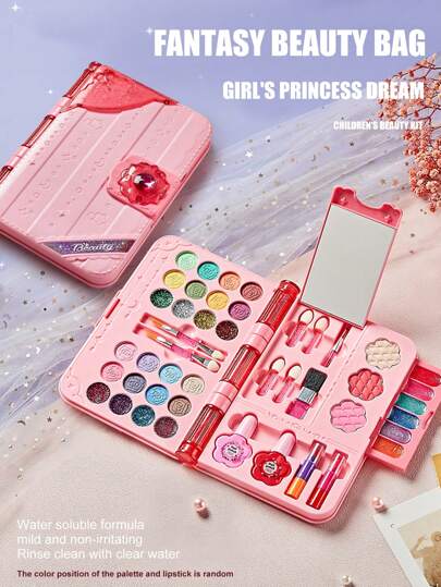 Set de regalo de maquillaje de plástico para niñas: Libreta rosa, caja de juguete de maquillaje de plástico. Regalo de juguete (color/ubicación al azar)