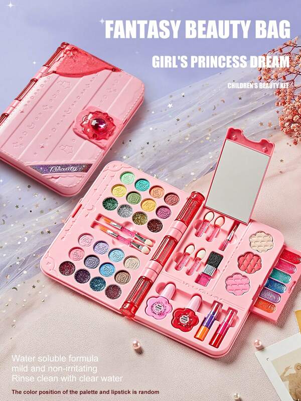 Conjunto de Presente de Maquiagem Plástica para Meninas: Caderno Rosa, Caixa de Brinquedo de Maquiagem Plástica. Presente de Brinquedo (Cor/Posicionamento Aleatório)
