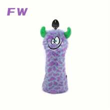 1/4 件趣味卡通动物高尔夫球杆套，带可调节数字标签 - 仿毛皮材质，紫色/绿色 - 保护性刀片推杆和一号木杆/FW/UT 套 - 男女创意高尔夫礼物 - 黑色 - 查看 3