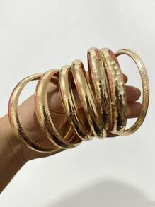 7 Pcs Chunky Wheels Metal Cuff Bangles Bracelets Set , Women Bracelets Set , Stacked Bangles Jewelry For Women , Chunky Wheels Cuffs Bangle Set
