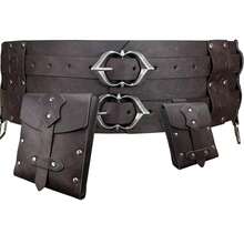 3 Pieces Of Mid-Century PU Leather Accessories Set, Renaissance Belt Bag, Vintage Viking Wide Belt For LARP Events. - A - View 8