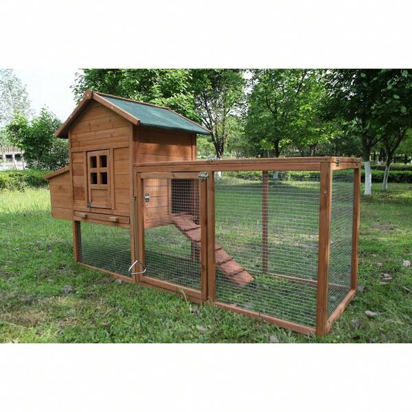 Outdoor Coop For 2-4  Wooden Hen House Poultry Pet Hutch Run Cage W/Waterproof Asphalt Roof, Ramp, Nesting Box, Wire Fence (80")