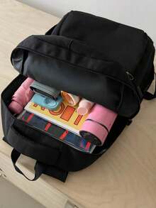 返校新款经典轻便耐用多功能时尚舒适大容量双肩包，适合各种场合，秋冬季 - 黑色 - 查看 4