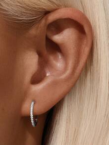 EleRunis 1pc 925 Sterling Silver Delicate 6/10/12mm Cartilage Piercing Earrings, Ear Cuffs, Small Hoop Earrings For Women, Daily Wear, Wedding, Party - Silver - View 18