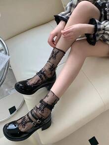 3雙女式花卉蕾絲甜美風格襪子夏季 - 彩色 - 查看 7