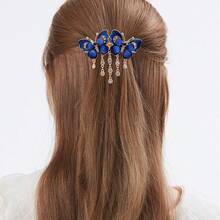 1pc Multi-Color Women's Rhinestone Fashionable Double Butterfly Spring Clip Fixed Ponytail Decoration Headwear Can Be Given As A Gift, Claw Clips, Hair Claws, Clips For Hair, Hair Slide, Hair Barrettes - Purple - View 6