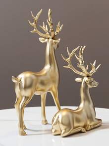 2pcs Gold Decorative Figurines, Gold Couple Reindeer, Angel, Small Gold Elephant, Suitable For Living Room, Wine Cabinet, Hotel, Restaurant Table Decor, Also Can Be Valentine's Day Gift