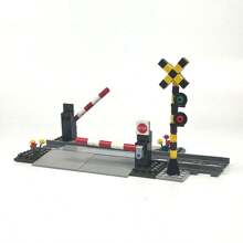 MOC 城市火车轨道过道升降杆路障积木套装，DIY 创意成人建筑玩具，交通道路交叉口