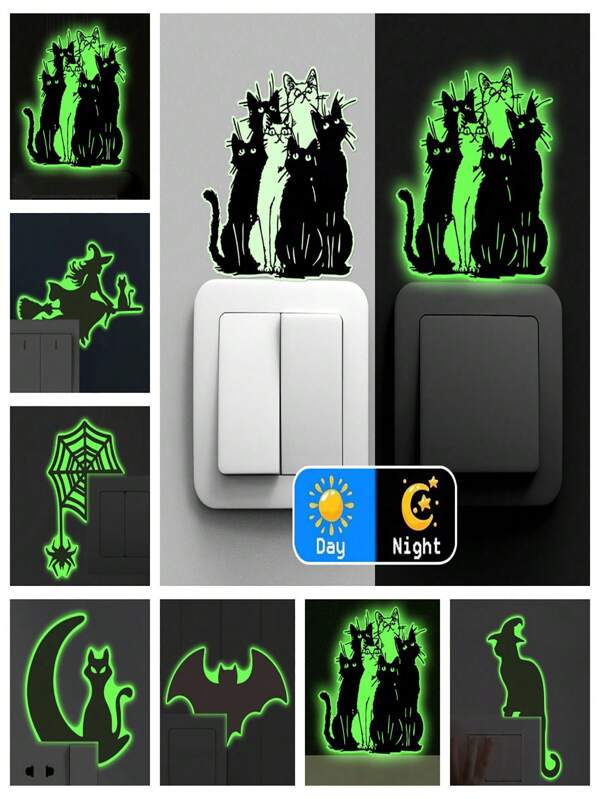 Halloween Glow-In-The-Dark Wall Stickers, Creative Luminous Self-Adhesive Wall Decals For Bedroom Light Switch, Halloween Atmosphere Wall Switch Stickers