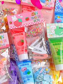 1 pieza Obsequio multicolor de vuelta a clases, realista, accesorio para el cabello con clip de crema de fruta de dibujos animados, paquete de material de manualidades, set de accesorios de resina para el cabello, regalo hecho a mano para feria de artesanía, jardín de infantes - Multicolor - Ver 18
