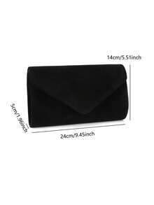 天鹅绒信封设计手拿包红色派对小晚宴包带单肩链条休闲女士钱包 - 黑色 - 查看 3