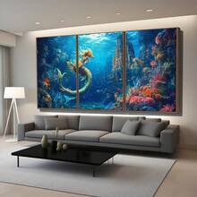 Quadro Decorativo Sereia do Oceano Místico MDF Mosaico Sala Quarto Escritório Impressão Em Hd - Multicolorido - Visão 3