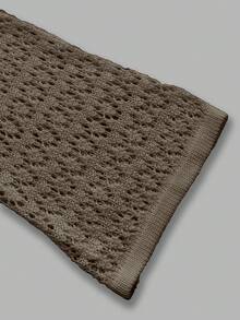 春夏新款女式优雅透视长袖钩针短款罩衫连衣裙，系带腰带针织连衣裙，V 领沙滩裙，适合派对、日常穿着 - 棕色 - 查看 5