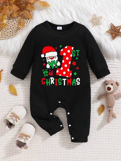 Christmas Baby's Cartoon Long Sleeve Romper , Toddler Jumpsuit & Baby Boy's Bodysuit , Perfect For Outdoor