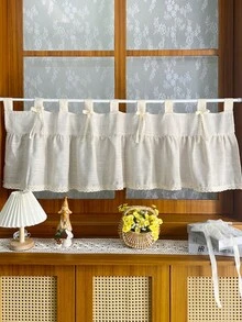 1pc Retro French Country Style Beige Curtain With Lace Trim Light-Filtering Design Cafe Curtain Valance For Living Room Kitchen Dining Room Living Room - Beige - View 2