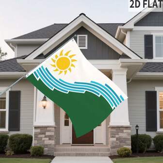 1 pezzo Bandiera piatta 2D dello stato di Washington, Spokane - Decorazione per interni/esterni per casa, governo, scuole - Disegno verde e blu con grafica del sole - Disponibile in formato 3x5ft - Nessuna elettricità necessaria, bandiera decorativa per esterni, esposizione in giardino