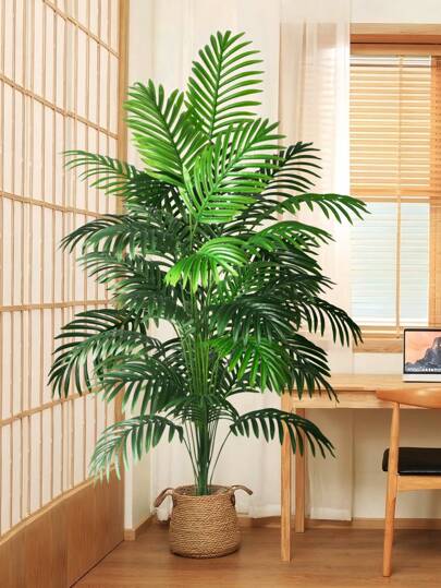 Árbol de palma artificial grande de 90 cm a 120 cm, plantas verdes simuladas, plástico con caparazón de tortuga, grandes hojas de schefflera, árbol de hierro tropical falso, adecuado para hogar, oficina, fiesta, decoración exterior, plantas falsas, decoración de otoño, habitación, escritorio, decoración de jardín, artículos de decoración de habitación, Día de San Valentín, regalo