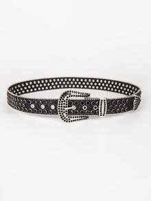 1pc Women's Multicolor Punk Y2K Denim Rock Laser Rhinestone-Embedded Belt, Suitable For Daily Wear - 黑色 - 查看 2