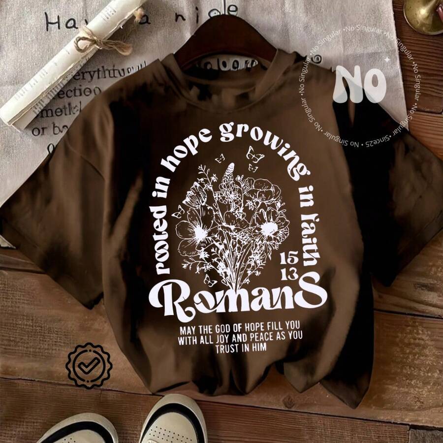 Women's Christian T-Shirt Gospel Roman Verse 100% Cotton - 鏽棕色 - 查看 1