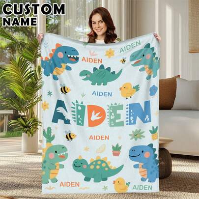 1pc Customized Photo Blanket, Personalized Bed Blanket, Can Print Name, Cute Soft Blanket, Comfortable Blanket, Family Gift, Birthday Gift, Christmas Gift, Personalized Gift, Gift For Son/Daughter, Gift For Friend