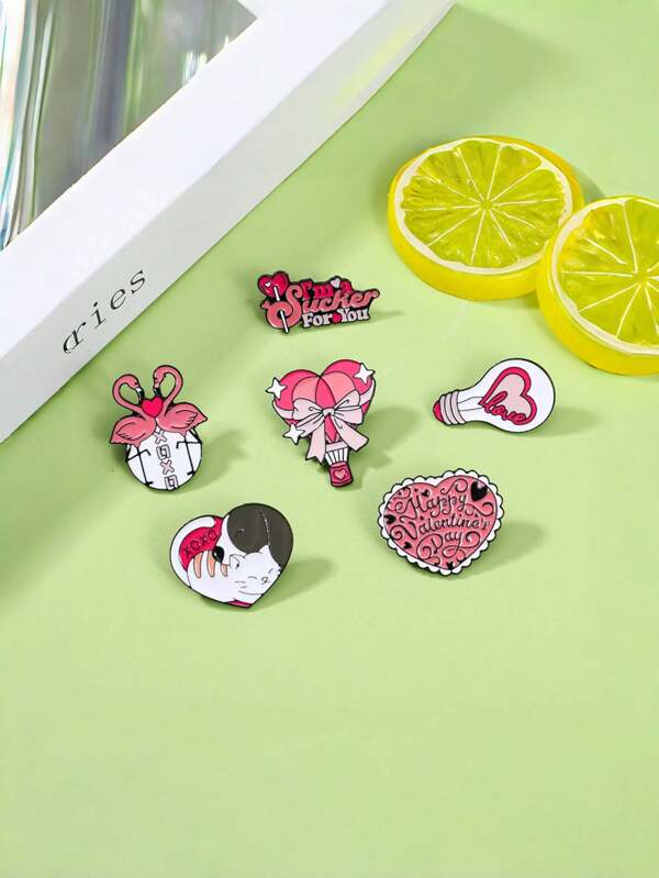 1/6 piezas Insignia de globo aerostático rosa, insignia de esmalte único y creativo con flamenco, gato, perro. Broche de amor esencial para parejas. Diseño exquisito, brillo dorado resplandeciente. Úsalo para amantes, recién casados, atuendos a juego de parejas, ¡un artículo de moda imprescindible!