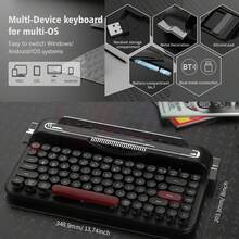 ATTACK SHARK Ajazz AF84 无线打字机键盘，蓝牙/2.4G 双模连接，可爱复古美学设计，带集成支架，适用于平板电脑、手机、PC 和 Windows/Android 系统，圣诞礼物/新年礼物/节日礼物/圣诞版/送给家人的礼物 - 彩色 - 查看 2