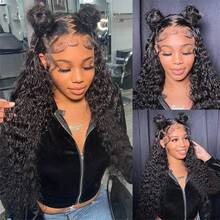 Wear And Go Glueless Wigs Human Hair Pre Plucked Pre Cut 4x4 Lace Front Wigs For Women Glueless Water Wave 200 Density Deep Curly Bob  Human Hair Lace Wigs For Beginners(16 Inch) - Natural Black - Xem 9