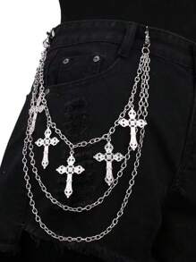 1pc Men's Punk Hip Hop Style Cross Pendant Waist Chain, Multi-Layer Waist Chain Decoration, Daily Accessory - Multi-layer - View 4