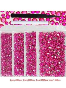 4 包 10,000 颗 2-5 毫米树脂水晶钻石，适用于工艺品、服装和面料，皇家蓝色扁平宝石，深蓝色扁平合成水晶，混合尺寸散装，非热熔，手工 DIY 手机壳，欢呼风扇（黑色镊子 + 白色点笔） - 彩色 - 查看 13