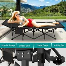 Cama plegable de exterior:Cama plegable resistente de 190 x 80 cm (300 lb), estructura de hierro portátil, ideal para oficina, exteriores o uso doméstico, diseño seguro y silencioso, ideal para la salud mental. - Negro - Ver 2