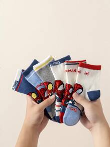 Marvel 6 Pairs Kids Cute Superhero Spider-Man Series Socks, Boys Mid-Calf Socks, Korean Cartoon Autumn/Winter Girls Socks, Children Spider-Man Fans Superhero Character Socks - Multicolor - View 5