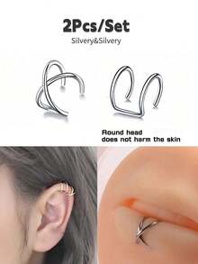 1 件/2 件/3 件时尚朋克摇滚风格不锈钢女士假穿孔鼻环，假穿孔鼻环，金耳环银色/黑色鼻中隔，无穿孔鼻夹耳环，女士身体首饰礼物女士和女孩作为节日礼物，适合日常佩戴