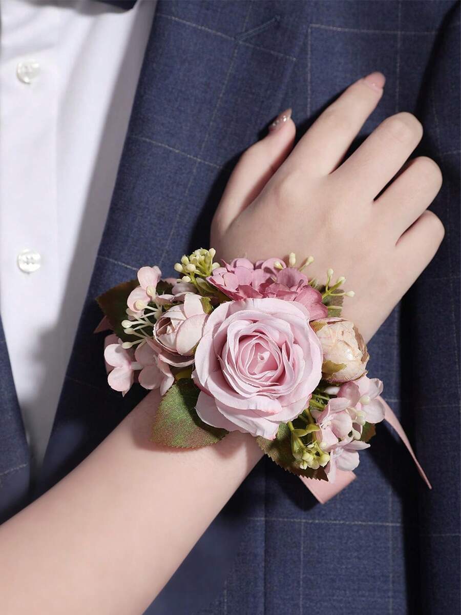 1pc Bride Bridesmaid Wrist Corsage, Suitable For Wedding, Party, Birthday And Other Occasions, Decor For Hand Valentine's Day Accessories - Multicolor - View 1