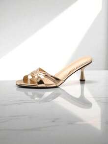 Women's Fashionable Elegant High Heel Slide Sandals - Gold - View 3