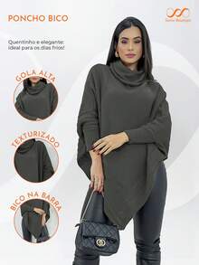 Swisz Women's Winter Poncho Knit Long Sleeve V-Neck Sweater With Scarf - 灰色 - 查看 4