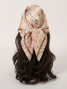 1 Pc Simple Print 70 Square Scarf, Women Bandana Style Waist Tie Accessory Or Wrap, Fashionable Scarf Women, Spring Dress - 卡其色 - 查看 1