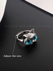 1枚波西米亚复古猫咪可调节开口戒指，时尚饰品，适合日常佩戴或作为礼物 - 藍色 - 查看 2