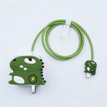 4 件套可爱有趣的保护壳，兼容 Apple 20W 快速充电器、防摔防断充电器盖和螺旋电缆保护器（猫爪/闪电恐龙/眼镜狗/宇航员图案，不含充电器头和电缆）Nan 充电器配件 手机配件