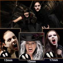 Set da 6 pezzi - Denti da vampiro horror natalizi - 3 misure - 13 cm / 1,5 cm / 1,7 cm - Con adesivo per dentiere - Denti finti creativi - Dentiere appuntite - Denti da vampiro - Adatti per balli in maschera/cosplay/feste in maschera - Adatti per uomini, donne, ragazzi e ragazze