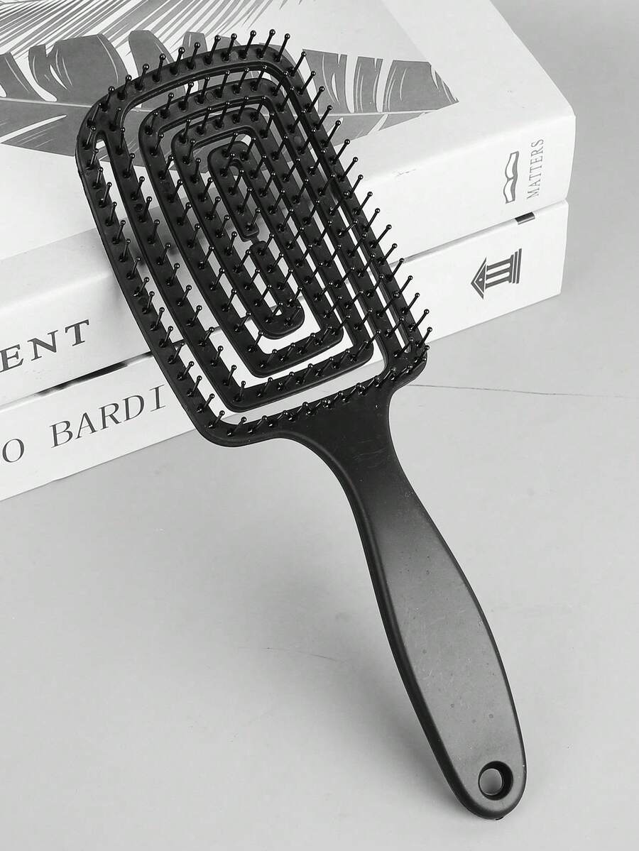 1Pc Black Curved Vented Detangling Hair Brushes - Vented Hairbrush For Gentle Detangling. Wet Brush/Dry Brush - Black - View 1