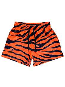 Men's Summer Colorblock Sports Quick Dry Shorts, Striped Print Drawstring Casual Beach Shorts,Hawaiian - Orange - View 2